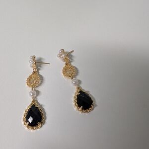 .925 Black and Gold Drop Earrings